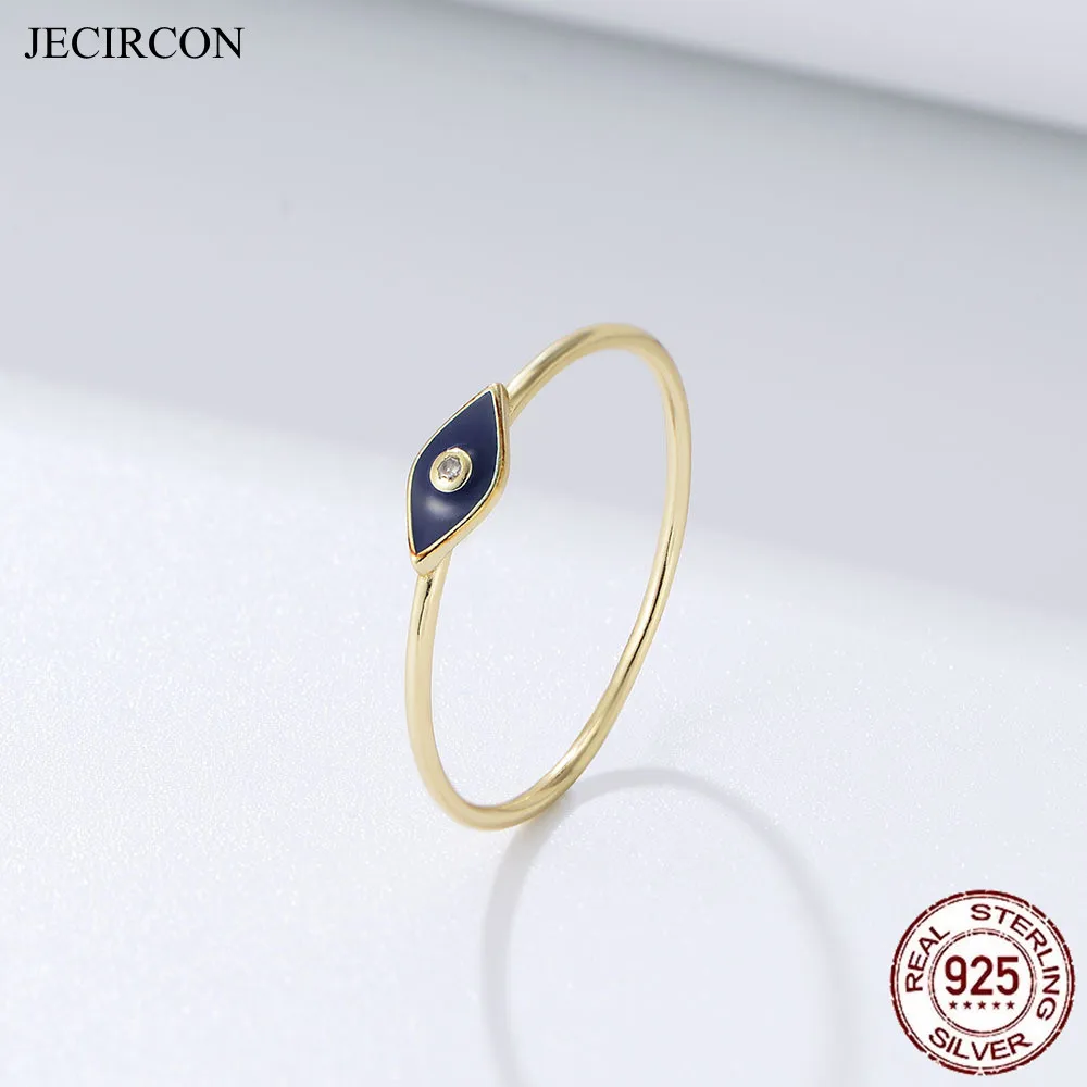 

JECIRCON 100% 925 Sterling Silver Enamel Epoxy devil eye Ring Simple ins Geometric Wedding Ring Fine Jewelry Wholesale