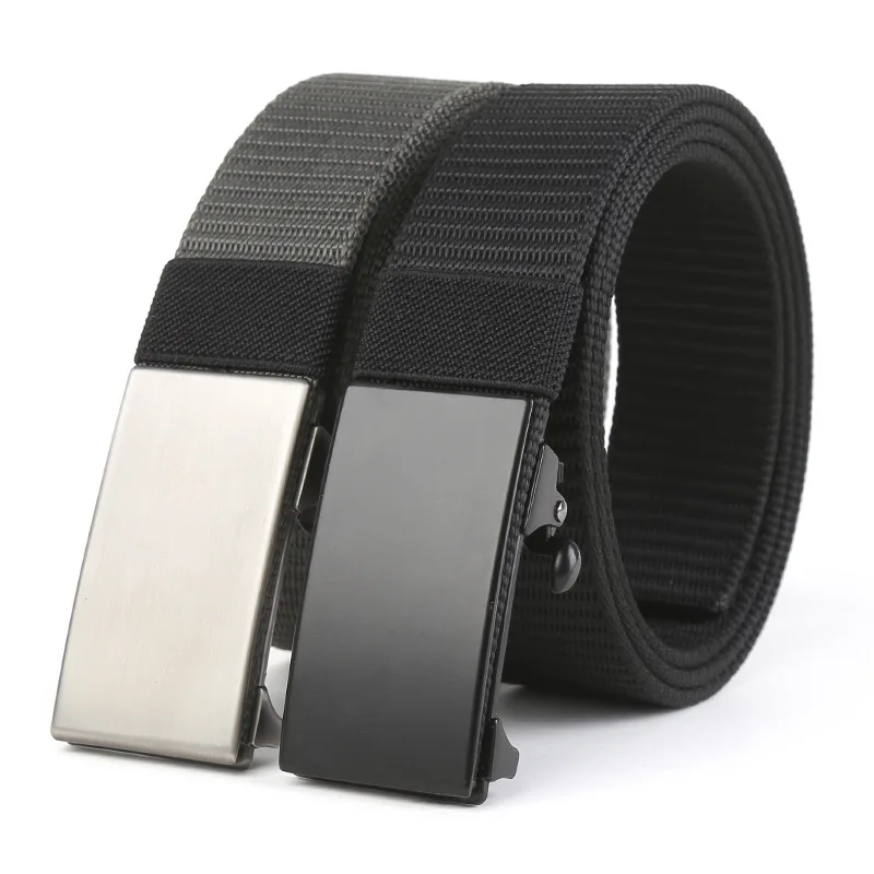 

Canvas Belt Automatic Buckle Toothless Nonporous Metal Head Nylon Leather Belt Outside The Buckle Tide Men Women Tactical Belt