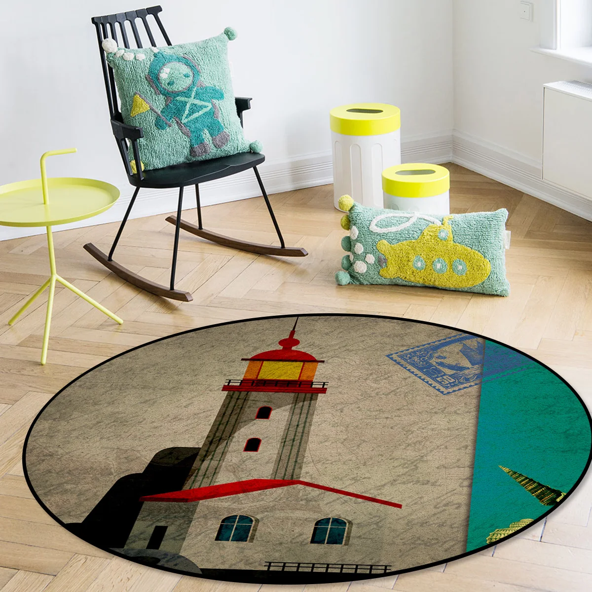 

Круглый ковер-конверт для прихожей с изображением маяков, современный декоративный ковер для спальни, ковер для гостиной, коврик для ванной