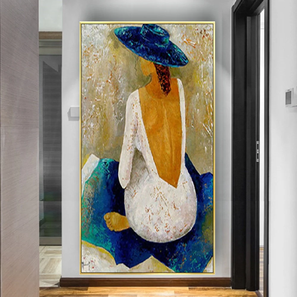

100% Handmade Classic Bohemia Girl Art Oil Painting Picasso Canvas Paintings Decor Living Room Blue Woman Mural For Hotel Home