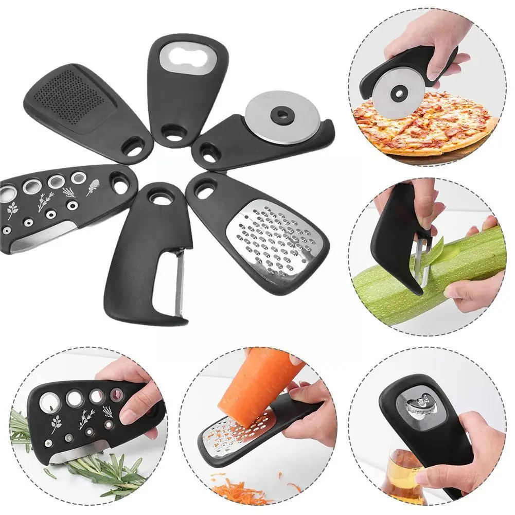 

6 In 1 Stackable Kitchen Gadget Steel Can Knife Kitchen Opener Cheese Pizza Crimper Pizza Dough Tools Shaper L2y8