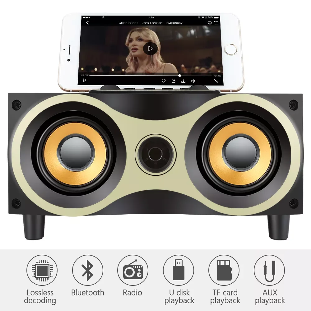 

2023 TOPROAD Wooden Wireless Bluetooth Speaker Subwoofer Stero Desktop Speakers Support FM Radio AUX U-disk MP3 caixa de som wit
