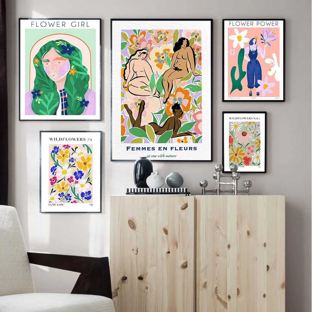 

Flower Power Poster Matisse Picasso Canvas Painting Abstract Floral Girl Art Print Retro Wall Picture For Living Room Home Decor