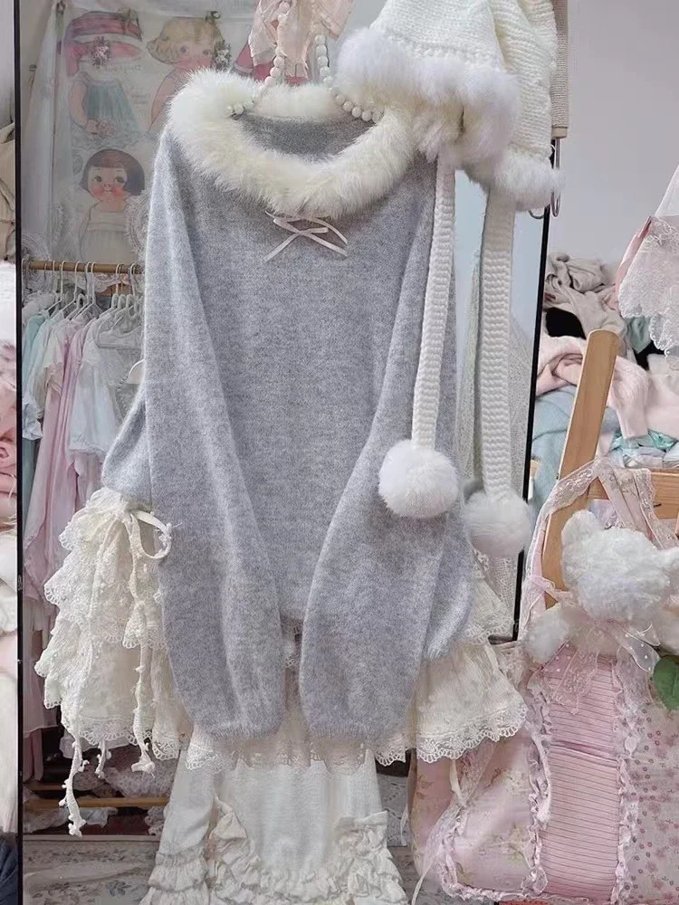 Женский вязаный пуловер из искусственного меха