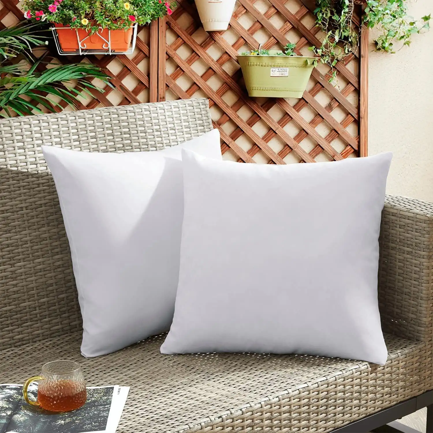 

95% Feather 5% Down Decorative Pillows, Solid Square Water Resistant Couch Throw Pillows Feathers and Down Filled Outdoor Pillow