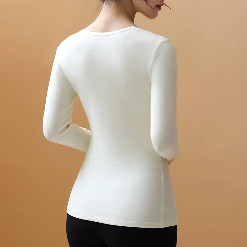 Plus Velvet Thermal Women Underwear Plush Thickened Lace base Coat woman Top Seamless Long Sleeve Warm In Winter