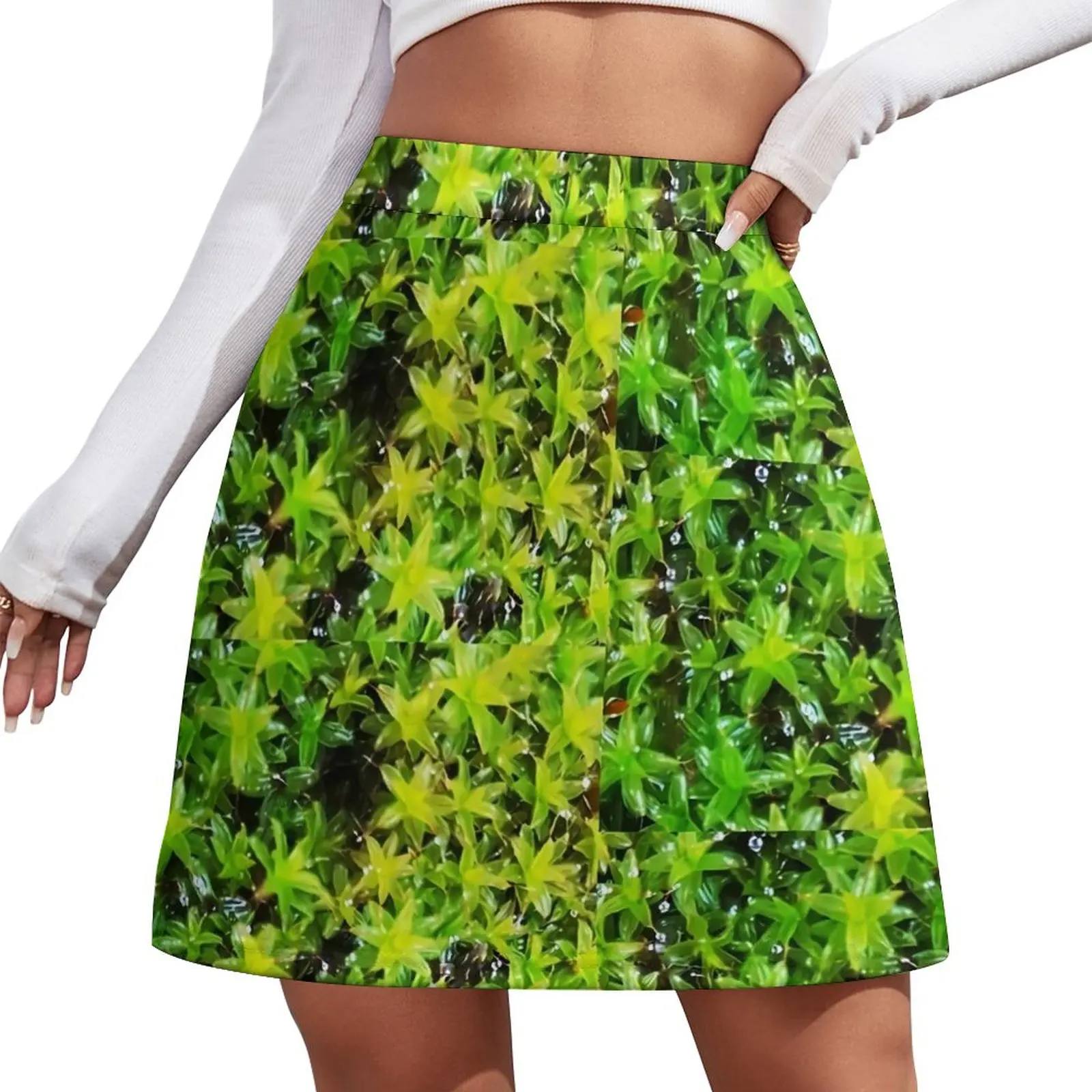 

Green Moss Skirt Ladies Green Leaves Print Trendy Mini Skirts High Waist Custom Y2K Casual Skirt Big Size