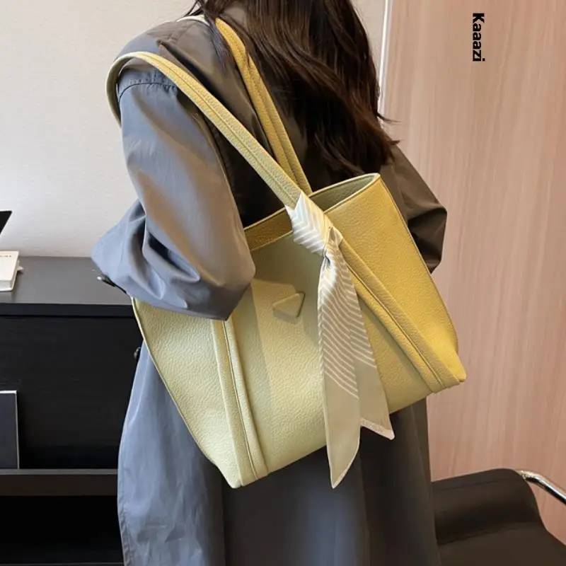 

Сумка-тоут женская кожаная на плечо, дизайнерский саквояж большой вместимости, однотонная модная Роскошная сумочка-тоут для работы, лето 2023