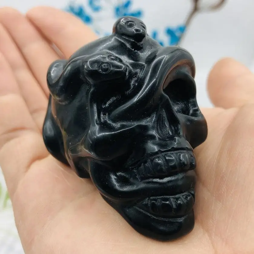 

Natural Black Obsidian Stone Carving Crystals Skulls Feng Shui Ornament Healing Crystal Reiki Figurine Spiritual Wicca Gift