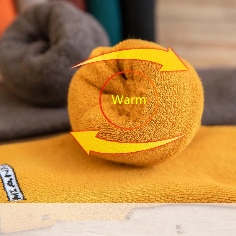 5pair Woman Girl Terry Socks Thick Organic Cotton Solid Winter Harajuku Anti-Bacterial Breathable Warm Knit Thermal Short Socks