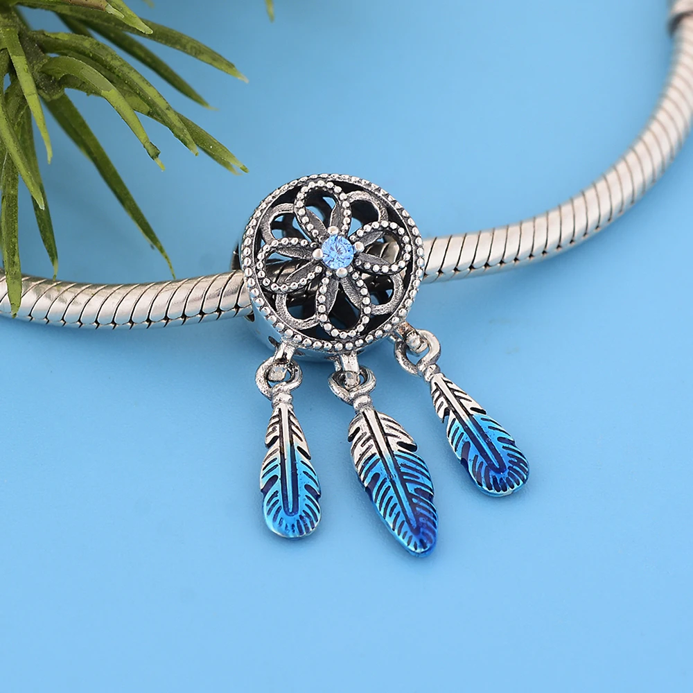 

Berloque Sterling Silver 925 Blue Dreamcatcher Dangle Beads Charms Fit Original Charm Bracelet Necklace Jewelry Making Gift 2021