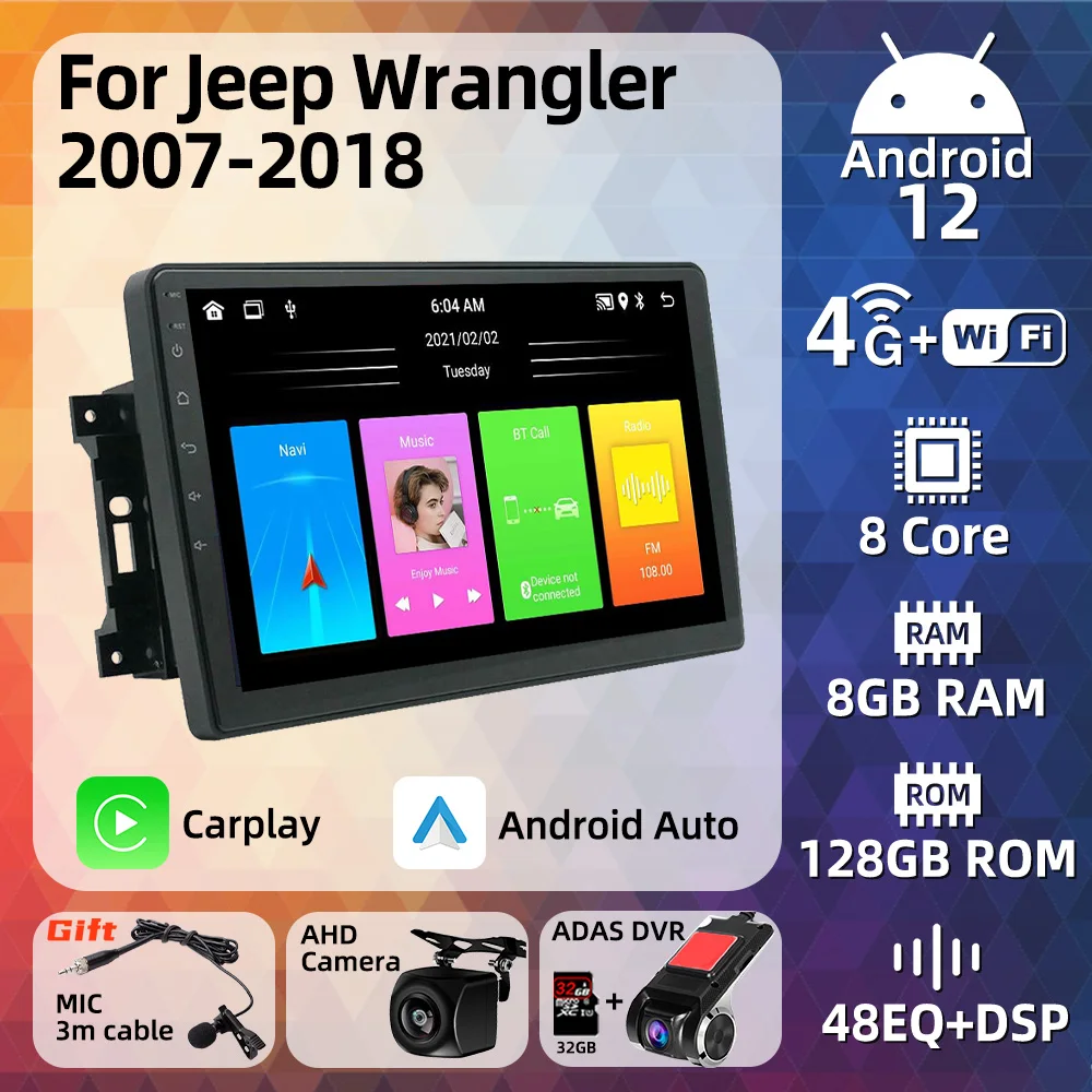 Автомагнитола 2DIN Android для Jeep Wrangler 2007 - 2018 стерео сенсорный экран GPS-навигация