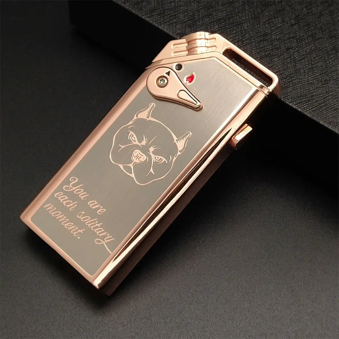 Unusual Metal Windproof Open Flame Lighter Turbo Jet Red Flame Double Fire Switch Lighter Creative Cigar Lighter Men's Gift enlarge