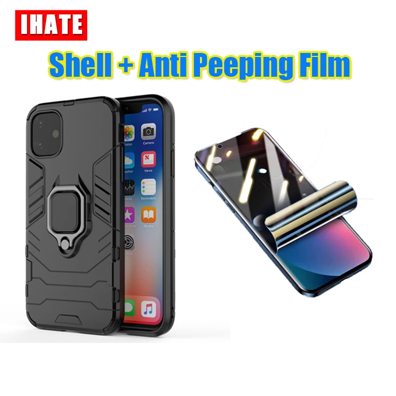 

Bacek Cover For IPhone 13 Mini Pro MAX Magnetic Ring Holder Phone Case Full Curved Anti Spy Hydrogel Film Screen Protector