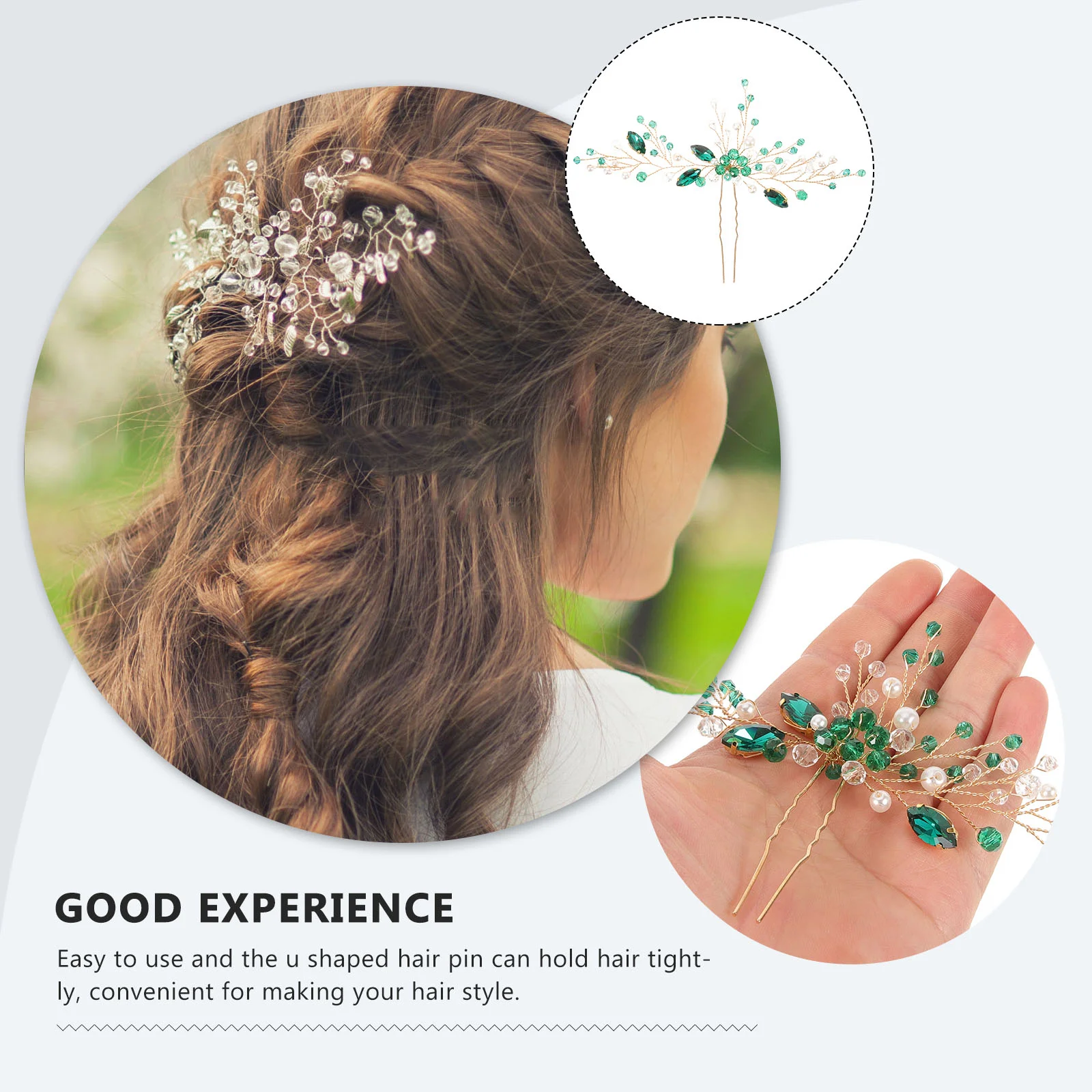 Зеленая заколка для волос со стразами свадебная U-образная форма подарок