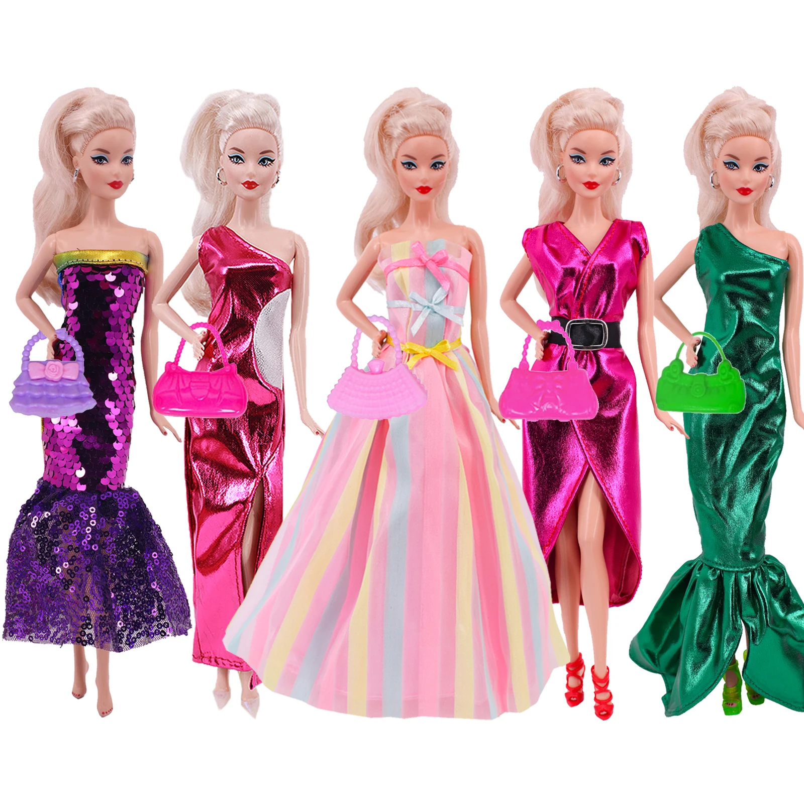 

Barbies Doll Clothes Evening Grown Princess Skirt Sequin Long Dresses Suitable For 11.8inch Doll Party Clothing Prom,Bag Gift