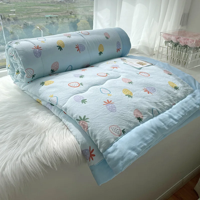 

Elegant Summer Quilt Cotton Filling Quilting Skin-friendly Cover Double Blanket Air-conditioning Quilt Thin Comforter King Size