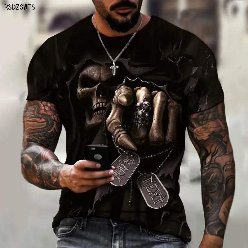 

2021 New Spring and Summer Men's Skull Street Tough Guy Clothing 3D Printing Short-sleeved Fashion Casual T-shirt Oversized 5XL