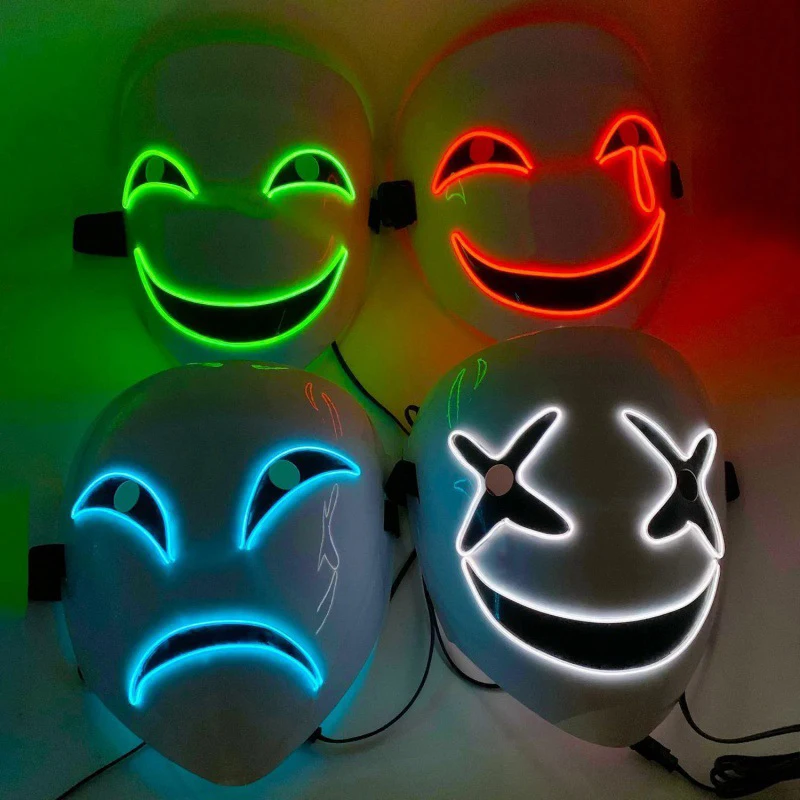 Nowa kreatywna maska LED Halloween Clown Glow Mask Biały Zielony Niebieski Czerwony Płaczący Uśmiech Klauna