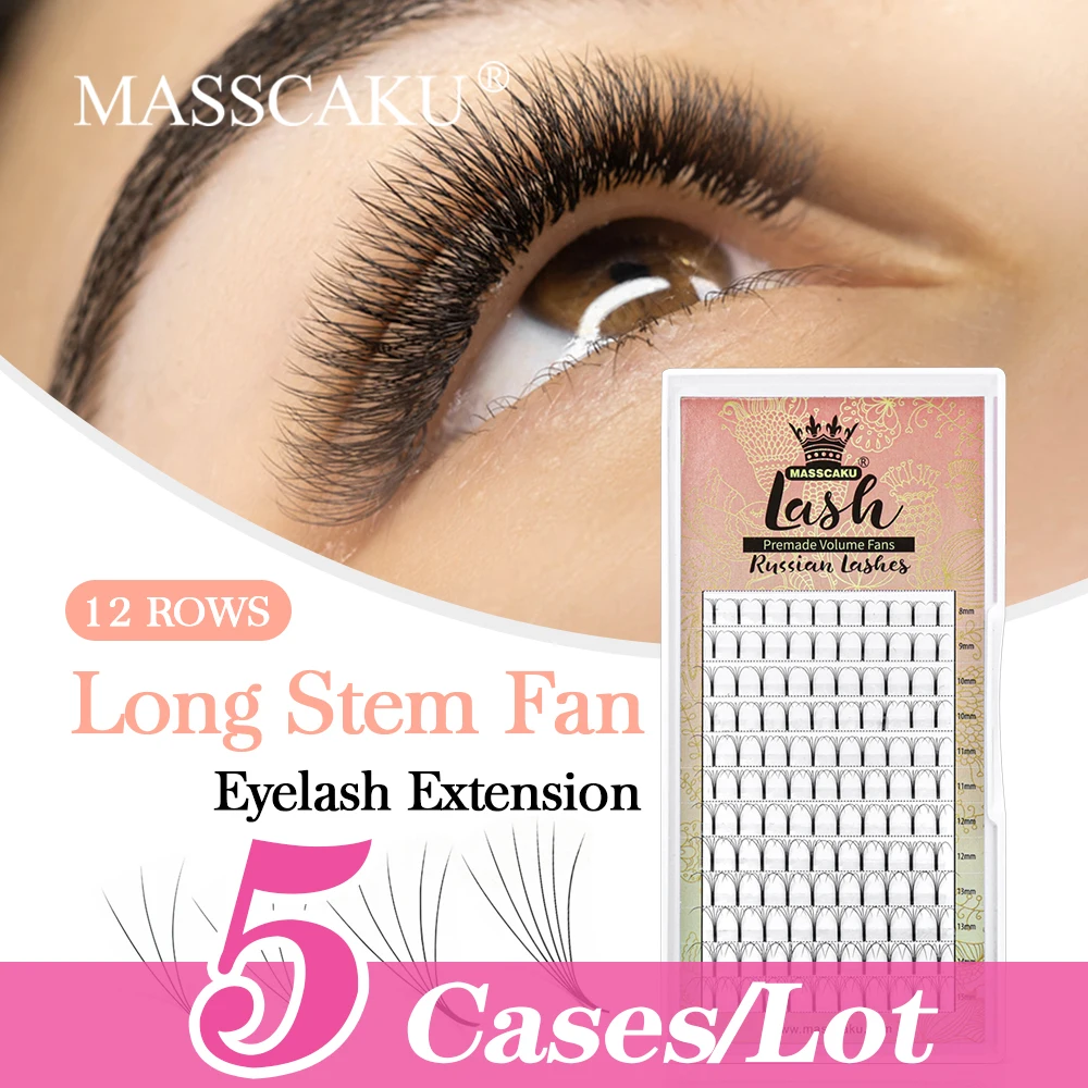 

5Pcs Russian Volume Eyelash Extensions Premade Fans 3D 4D 5D 6D 0.10mm C/D Curl Long Stem Premade Fan Cluster Lashes Extensions