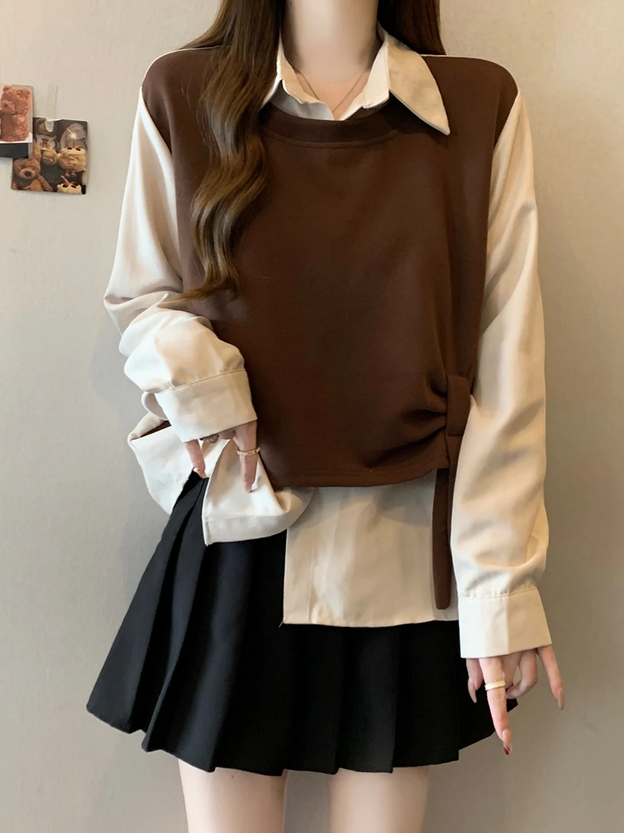 Большие размеры французские рубашки в стиле ретро искусственные из двух