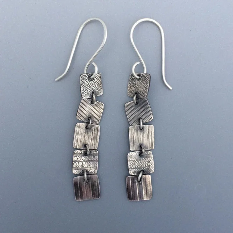 

Vintage Punk Metal Sheet Pendant Earrings Famous Tribal Ancient Silver Chain Tassel Alloy Earrings Hot Sale