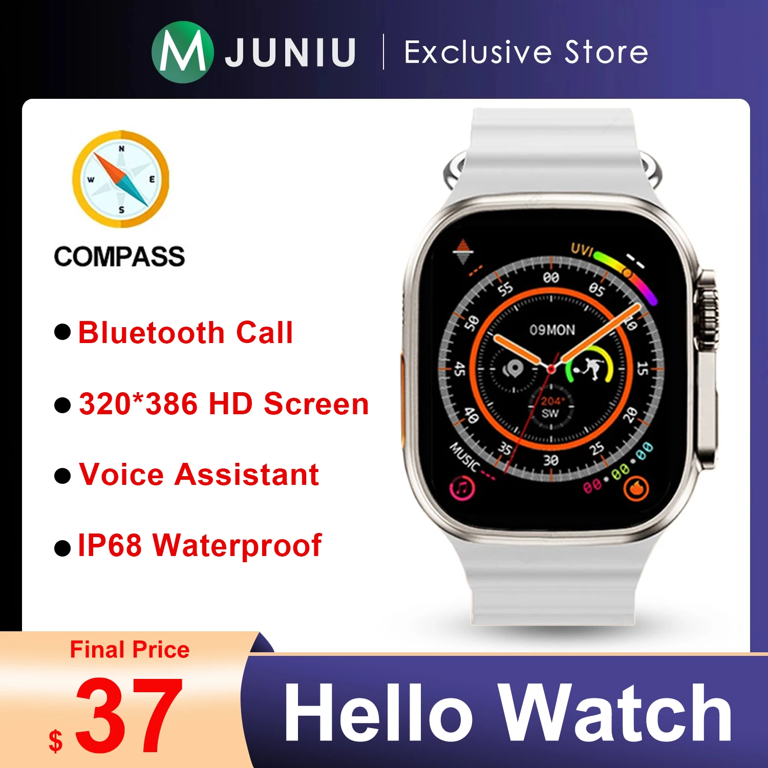 Смарт-часы Hello Watch H11 ультра-модернизированные 49 мм серии 8 Bluetooth с компасом для