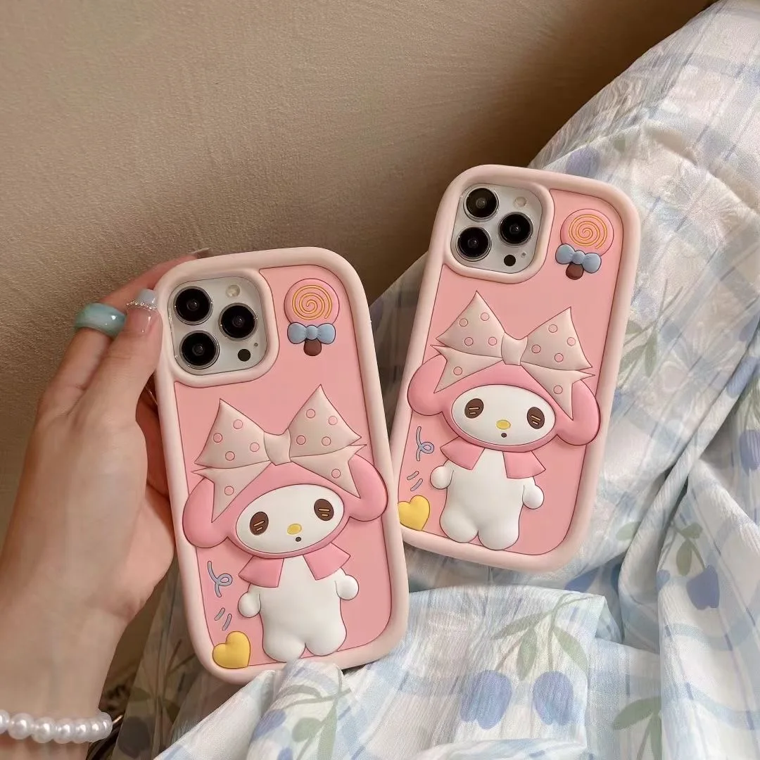 

Sanrio my melody cute pink Three-dimensional silicone soft shell cartoon Phone Cases For iPhone 14 13 12 11 Pro Max Back Cover