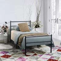 Twin Size Metal Bed Frame Single Beds Frame with Headboard and Footboard Solid Bedstead Bed Base