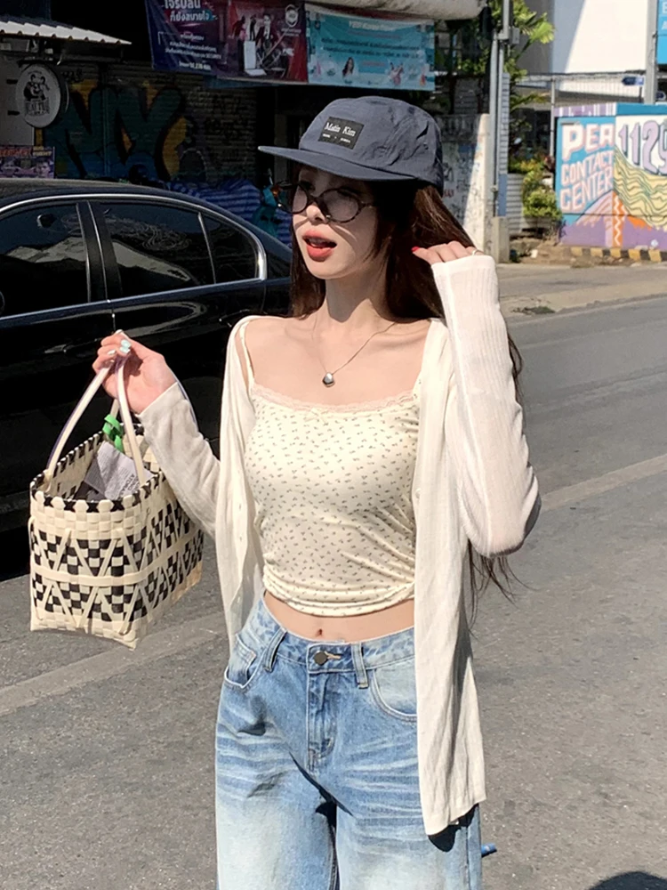 Sweet Pure Sle Floral Small Cami Women 2024 Summer New Outer Wear Inner wear Bottoming Shirt Short Top