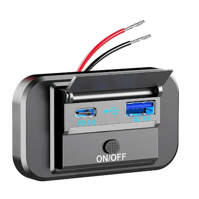 Фото Панель питания USB с портами QC3.0 и PD3.0 (12-24В) для быстрой зарядки с переключателем, для мотоциклов, автомобилей, грузовиков, квадроциклов, простая установка №2