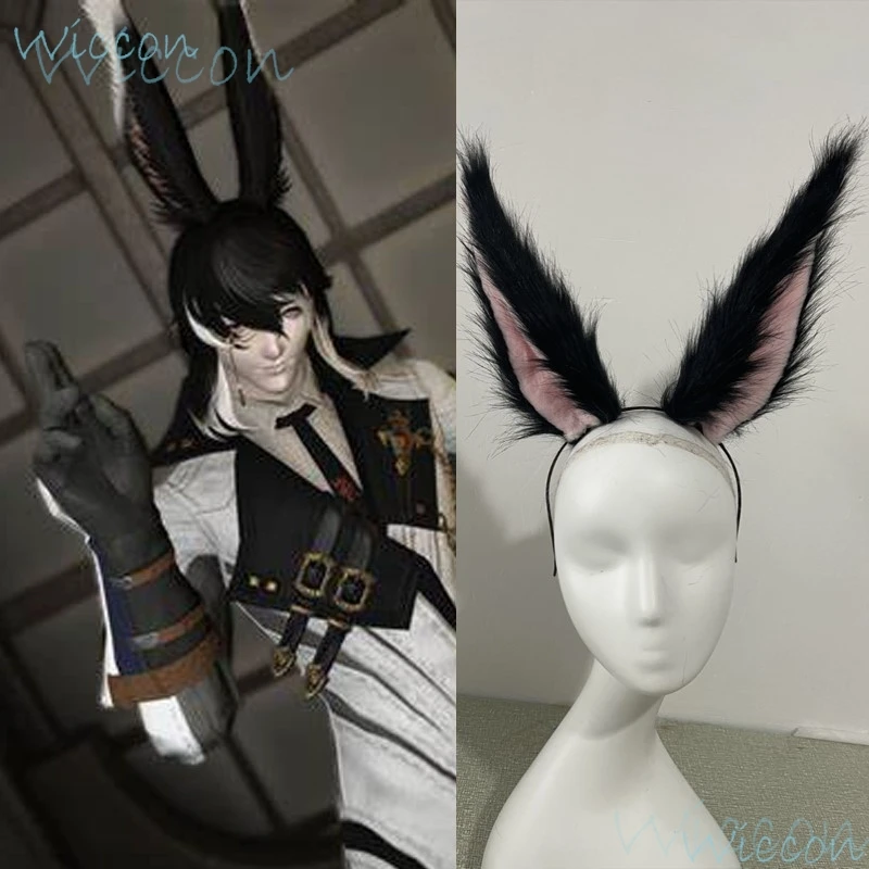 Viera Мужской Аниме Final Fantasy XIV FF14 Косплей Опора Кроличьи Уши Пушистые Повязки Черный
