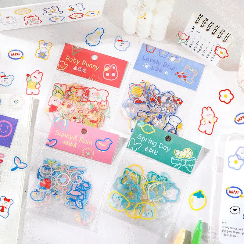 

Spring outing day sticker pack series PET hand account kawaii stickers cute abstract pet gift box diary decorative material
