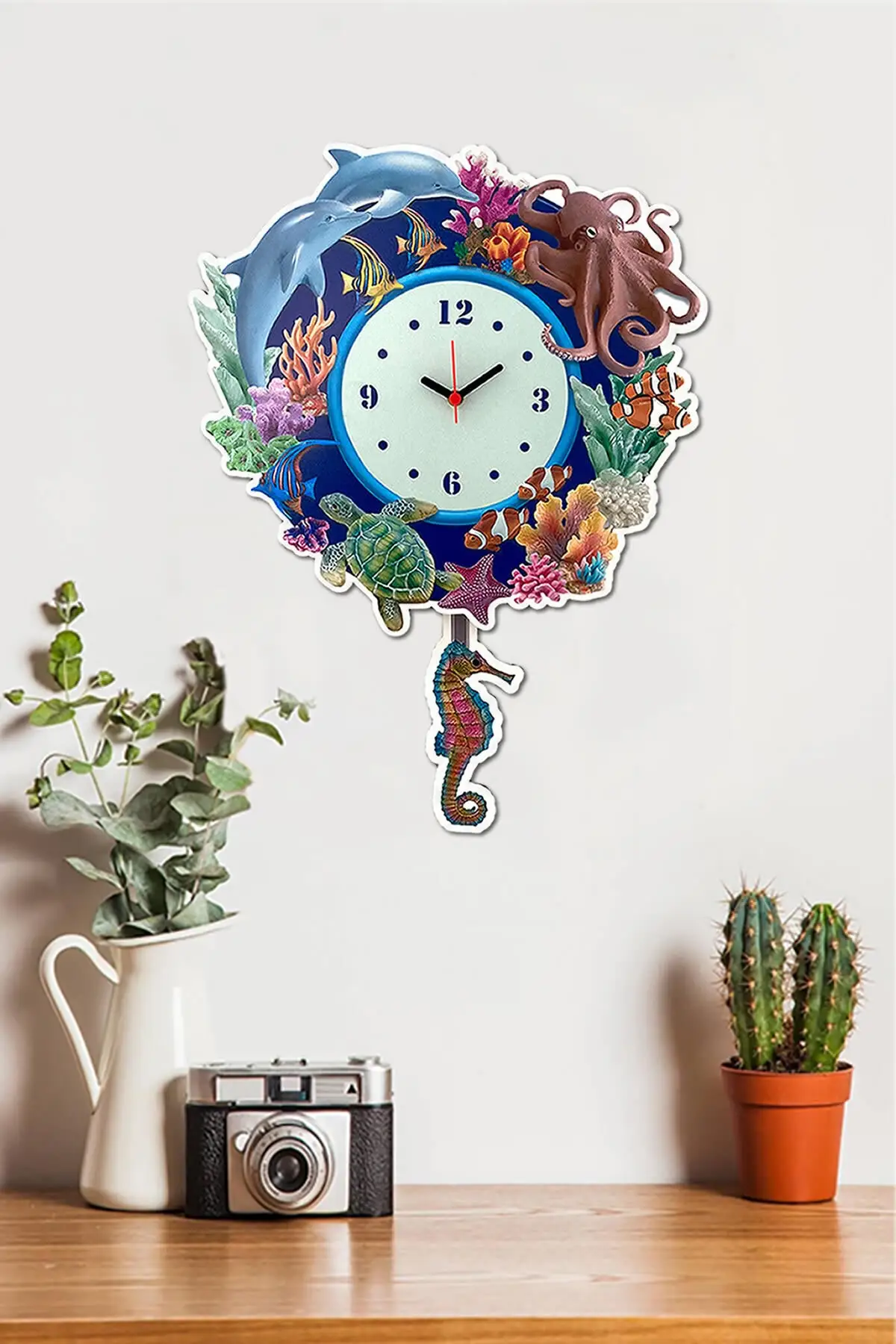 Ocean Theme Swinging Pendulum Wall Clock Home and Wall Decoration, Analog Wall Clok ,Giftable, Colorful Walls, Free Shipping