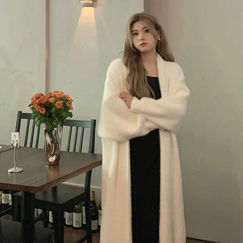 

Soft Waxy Knitted Cardigan Sweater Women Autumn and Winter Loose Large Size Slim Lazy Wind Imitation Mink Velvet Long Coat