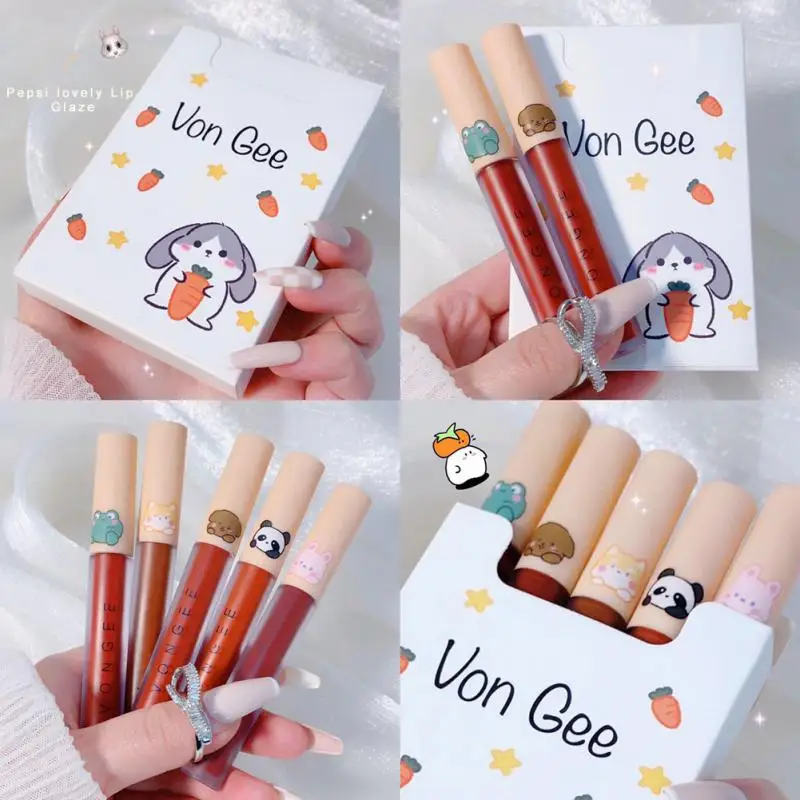 

VONGEE 5PCS/Set Lipstick Matte Non-stick Cup Waterproof Long-lasting Lip Gloss Lipstick Cosmetics TSLM1