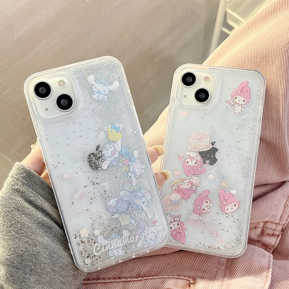 

Sanrio Mymelody Cinnamoroll Clear Quicksand Phone Case for IPhone 14 13 12 11 Pro Max X XR XS MAX 7 8Plus Anti-fall Back Cover