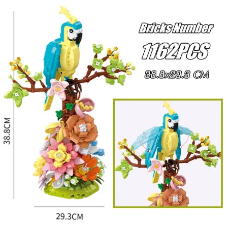 

1162PCS+ Creative Parrot Garden Building Blocks Assembled 3D DIY Animal Eternal Flower Mini Bricks Model Decor Toy For Kids Gift