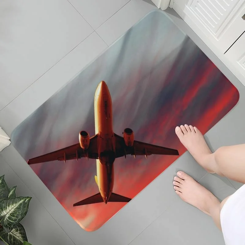 

Bathroom Carpet Anti-slip Flannel Rug Entrance Mats Modern Memory Foam Airplane Flying in the Sky Prayer Rug Lounge Rug
