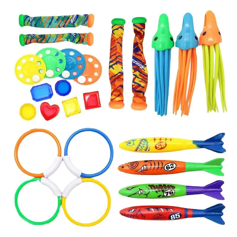 

Summer Diving Toys Throwing Toy Funny Swimming Pool Diving Game Children Dive Dolphin Accessories Toy 21Pcs For Training Dive