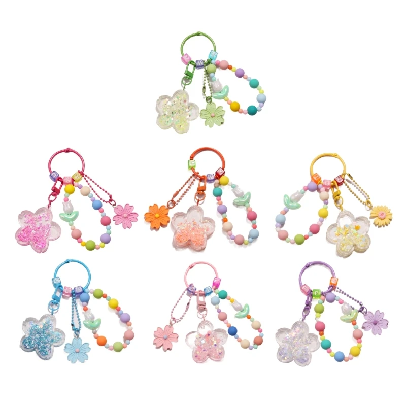 

Acrylic Flower Keychain with Charm Eye catching Moving Sand Keyring H9ED