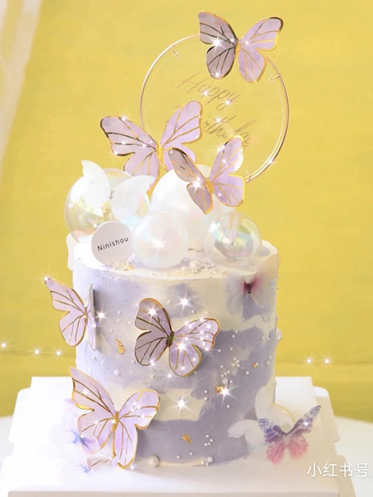 

Birthday Cake Decoration Baking Plug-in Diffuse Color Bronzing Butterfly Wave Flag DIY Net Red Dessert Table Dress Up