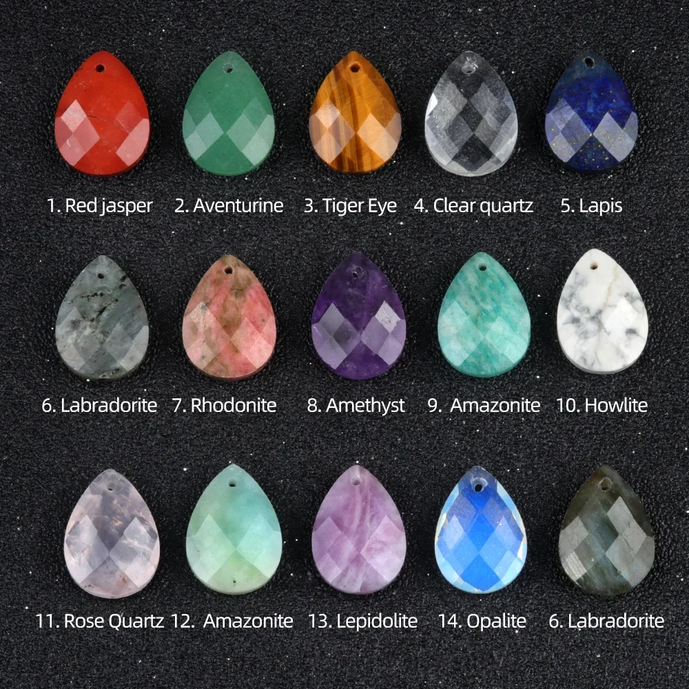 10pcs 13x18mm Natural Crystal Stone Water Drop Pendant Cut Surface Opal Tiger Eye Rose Quartz Charms Jewelry Making Material