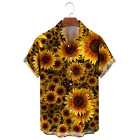 2022 hawaiian mens shirt sunflower print shirt european and american popular flower shirt lapel single button beach top