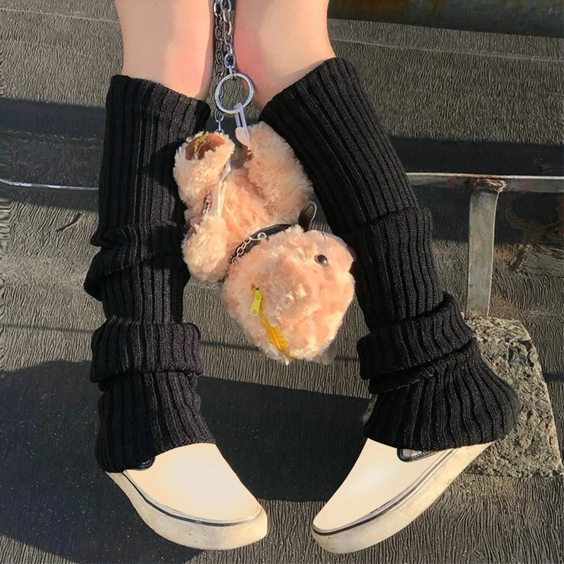 Lolita Long Socks Women's Leg Warmers Knitted Warm Foot Cover Winter Solid Color Thermal Wool Leggings Crochet Socks Boot Cuffs