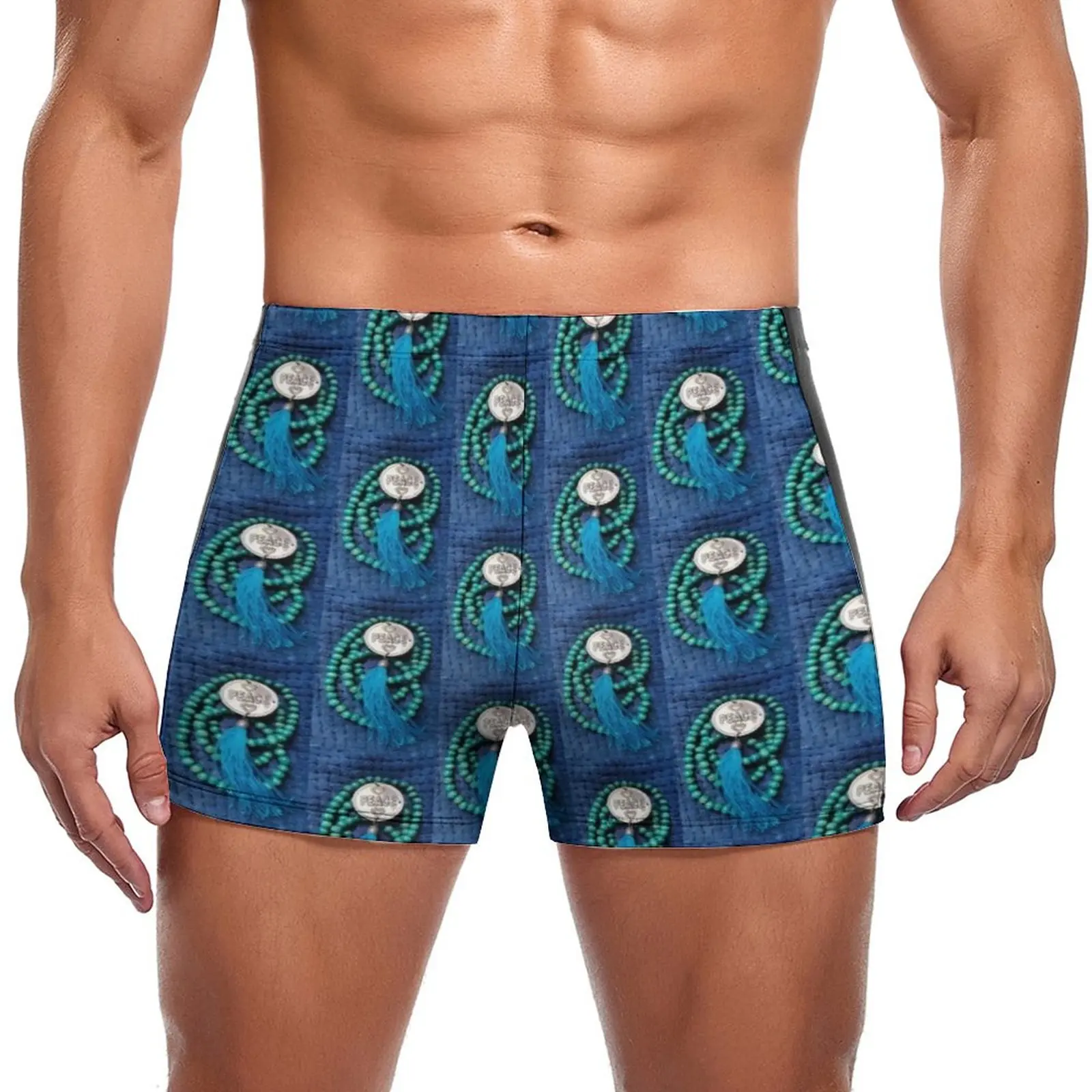 

Peace Beads of Hope Swimming Trunks Silver Pendant Print Beach Fashion Swim Shorts Stay-in-Shape Plus Size Men Swimsuit