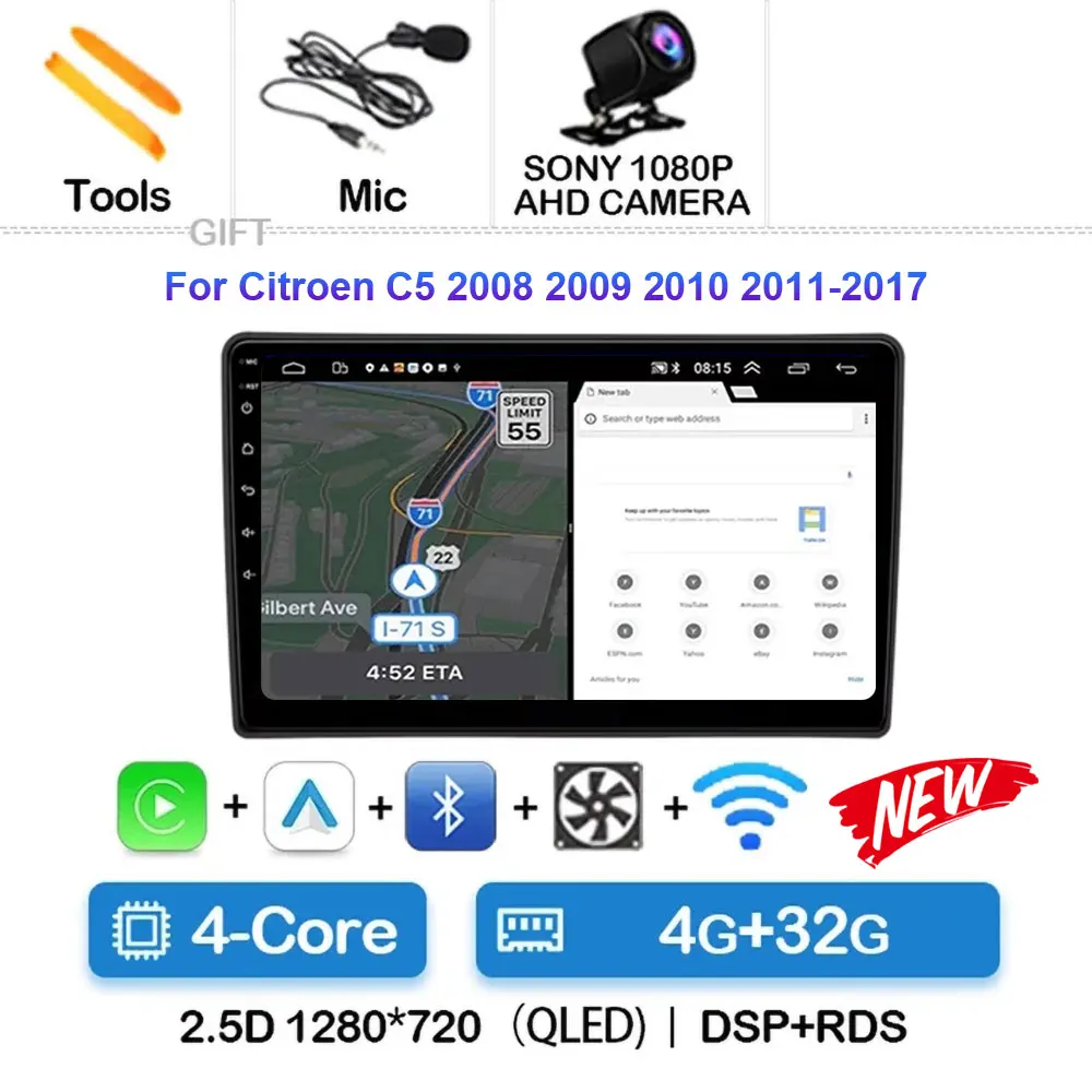 

Автомобильный радиоприемник Android 15 для Citroen C5 2009-2015, мультимедийный автомобильный Carplay, Bluetooth, автомобильный стерео сабвуфер, видео автомобиль