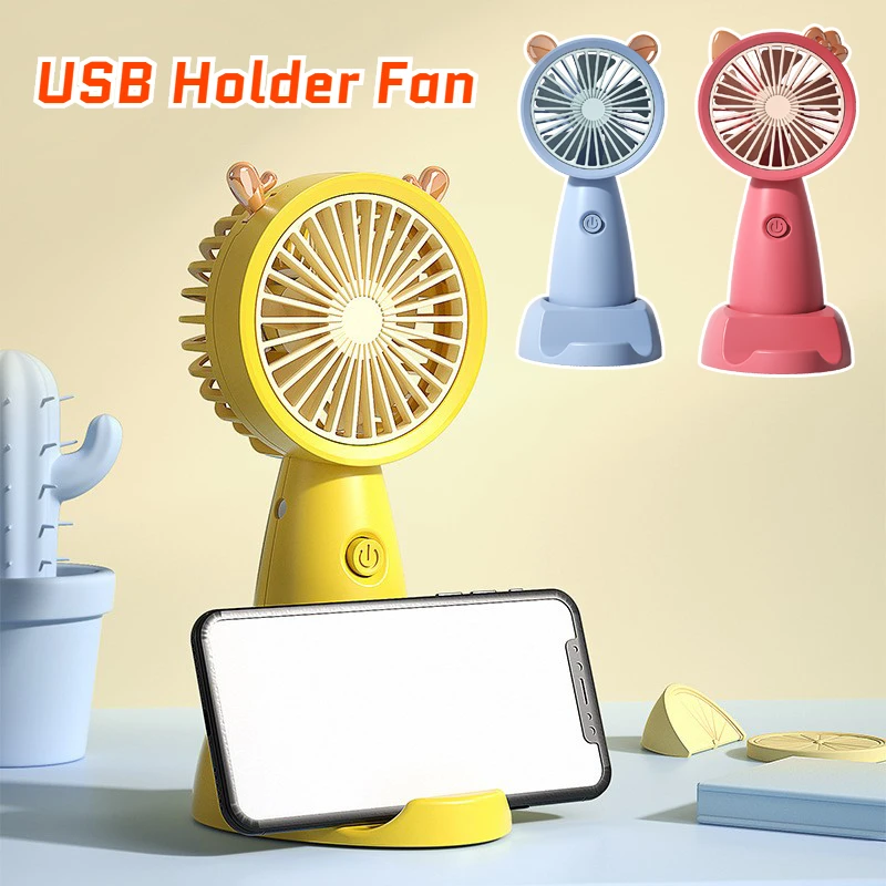 

Rechargeable USB Fans with Phone Holder Stand Base Portable Mini Cartoon Air Circulating USB Fan For Home Office Outdoor Travel
