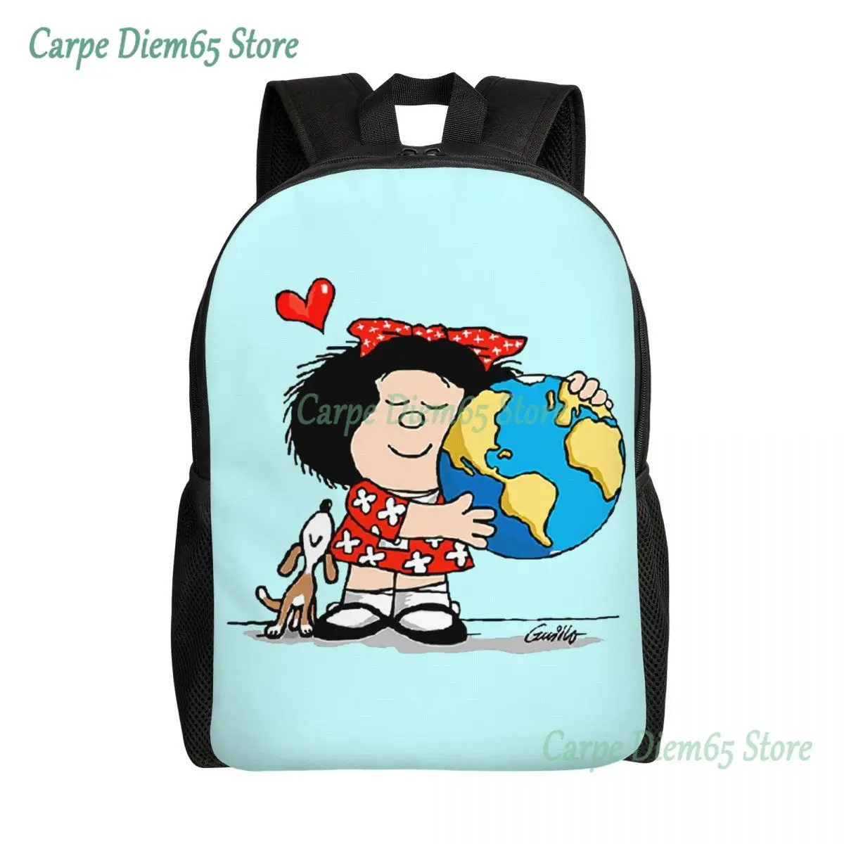 

Mafalda World And Her Puppy Backpack for Women Men Water Resistant School College Quino Comic Cartoon Bag Printing Bookbag