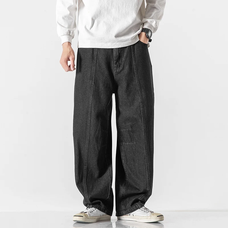 American Retro Street Jean Loose Embroidered Straight-leg Jeans Men Women Casual All-match Mopping Wide-leg Trousers Cargo Pants